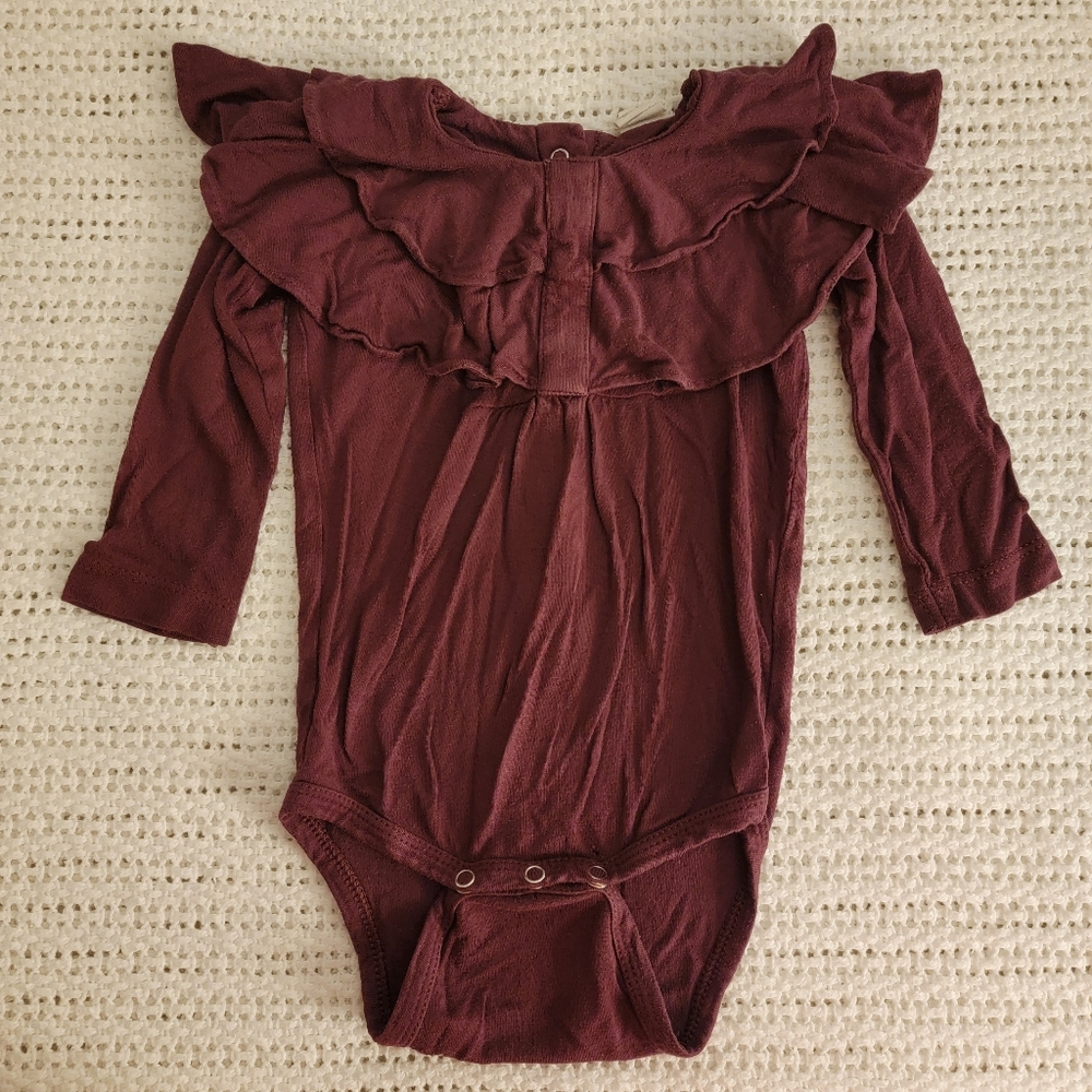 Kate Quinn Burgundy Bodysuit with Ruffled Peter Pan Collar Bamboo 2022